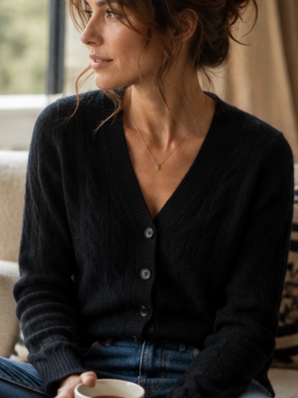 J.Crew 100% Cashmere Cable Knit Cardigan Black size L - Picture 3 of 13